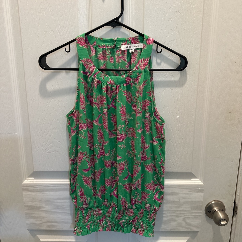 Rose & Olive Green Floral Sleeveless Top